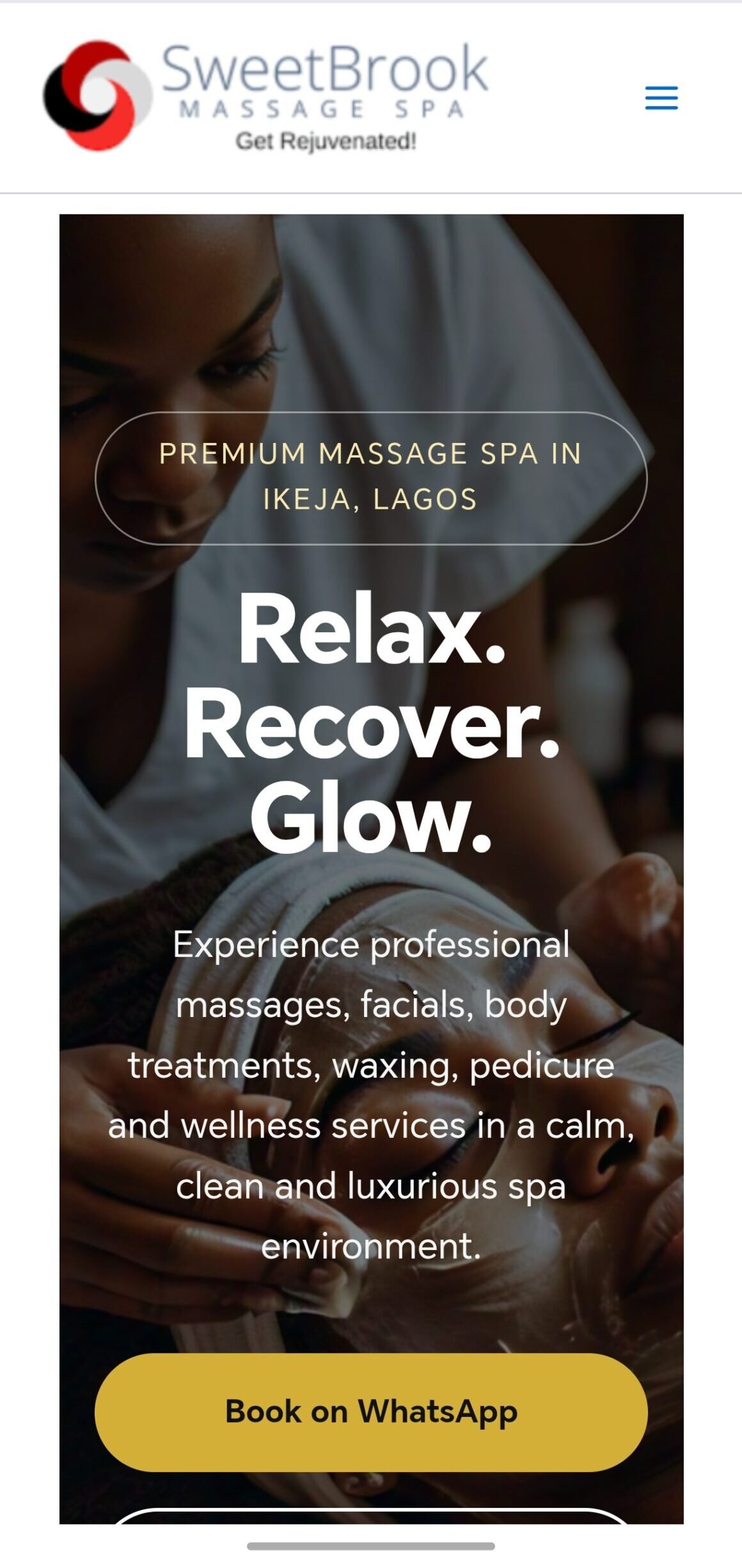 Sweet Brook Massage Spa website designed by KizoTech