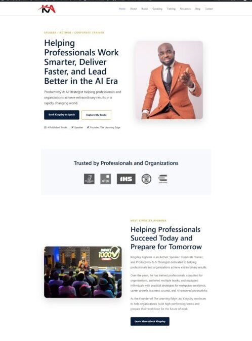 Kingsley Aigbona personal brand website designed by KizoTech